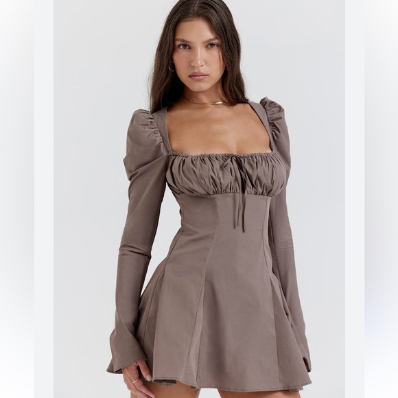 House of cb carlina mocha long sleeve mini dress size small *flaw* read desc. - Picture 2 of 16